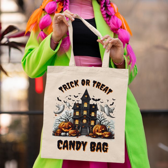 Haunted house Halloween with pumpkins Tote Bag (Creator Uploaded)