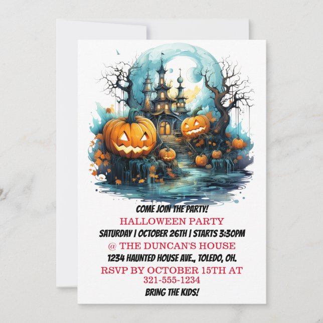 Haunted House Happy Halloween Party Invitations (Front)
