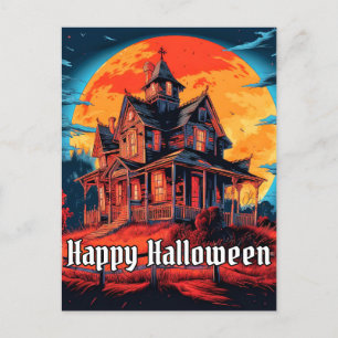 Haunted House   Happy Halloween Postcard