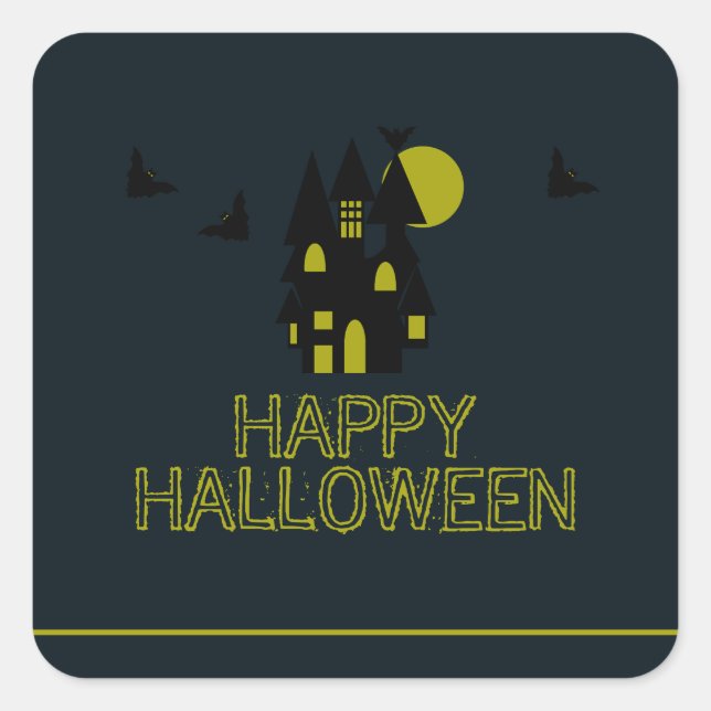 Haunted House, Happy Halloween Square Sticker (Front)