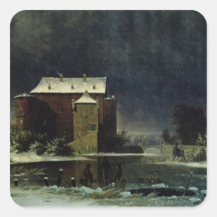 Haunted House in the Snow, 1848 Square Sticker