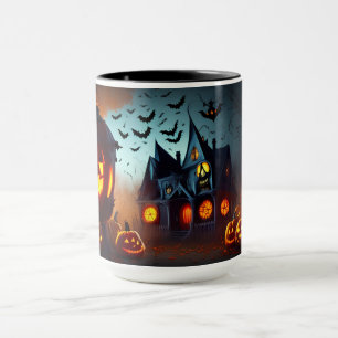 Haunted House, Jack-O-Lanterns and Bats Mug