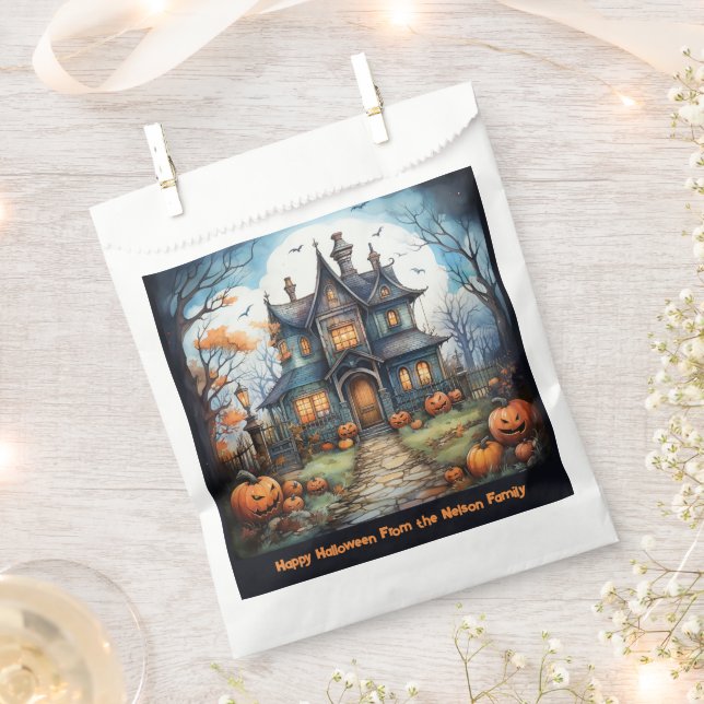 Haunted House Jack-O' Lanterns Happy Halloween Favour Bag (Clipped)
