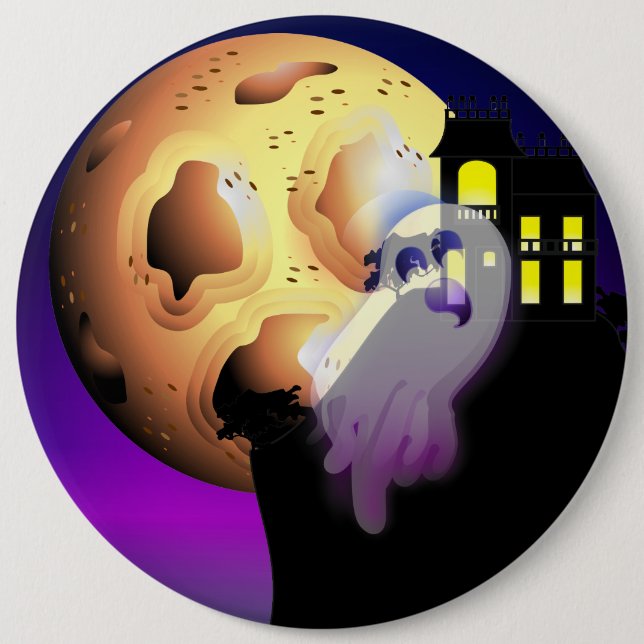 Haunted House, Moon and Ghost 6 Cm Round Badge (Front)