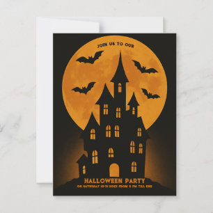 Haunted House Moon Bats Halloween party Postcard