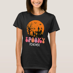 Haunted House Moon Night Groovy Spooky Teacher Sea T-Shirt