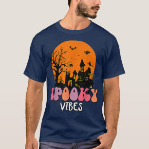 Haunted House Moon Night Groovy Spooky Vibes Seaso T-Shirt