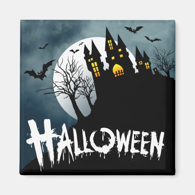 Haunted House on a Hill Spooktacular Halloween Magnet (Front)