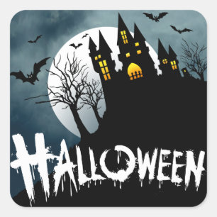 Haunted House on a Hill Spooktacular Halloween Square Sticker
