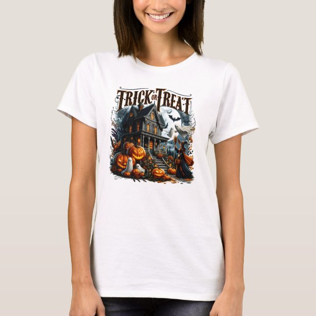 Haunted house on a spooky Halloween night T-Shirt (Front)