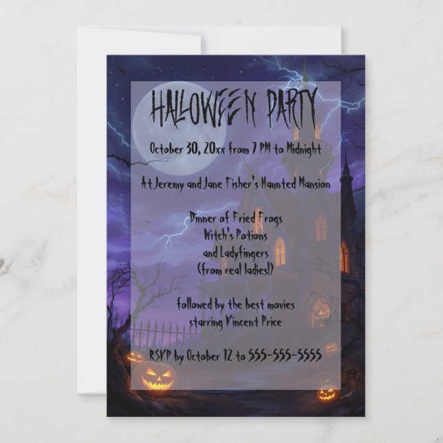 Haunted House on a Stormy Night Halloween Party Invitation (Front)