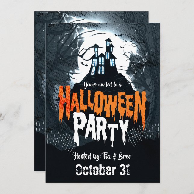 Haunted House on the Hill Halloween Costume Party Invitation (Front/Back)