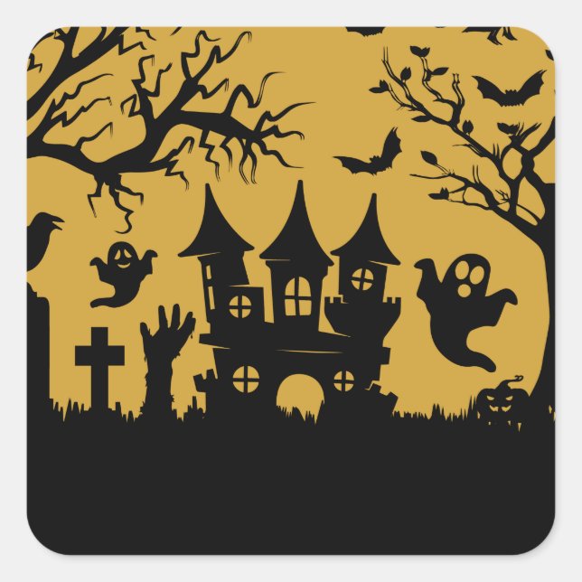 Haunted House   Paper Plates Square Sticker (Front)