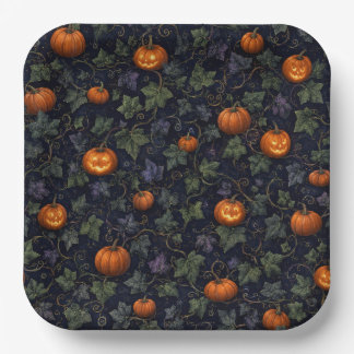 Haunted House Party Ivy and Pumpkin Halloween  Paper Plate