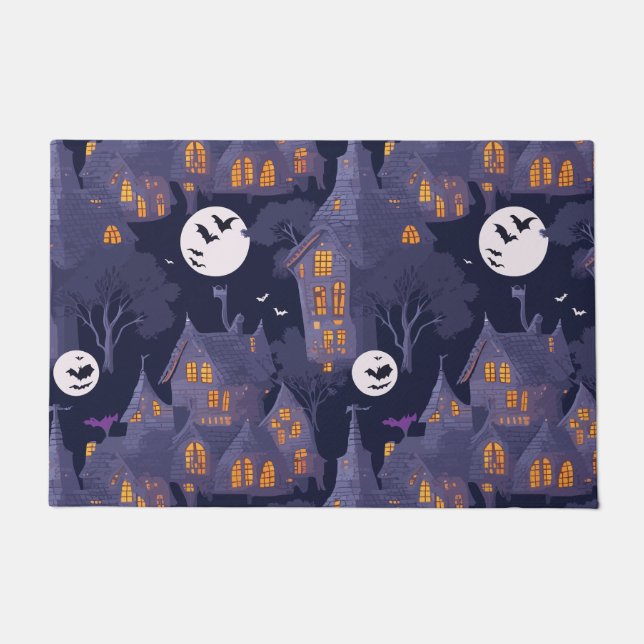 Haunted House Personalised Halloween Art  Doormat (Front)
