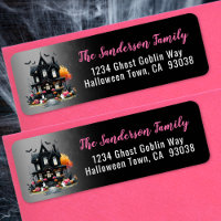 Haunted House Pink Halloween Return Address