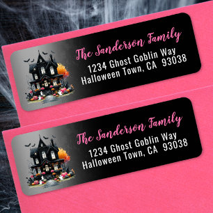 Haunted House Pink Halloween Return Address Label