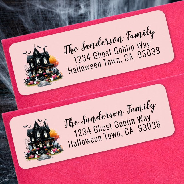 Haunted House Pink Halloween Return Address Return Address Label (Haunted House Pink Halloween Return Address label)