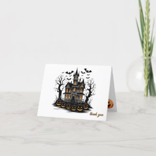 Haunted House Pumpkin Bats Halloween Baby Shower Thank You Card