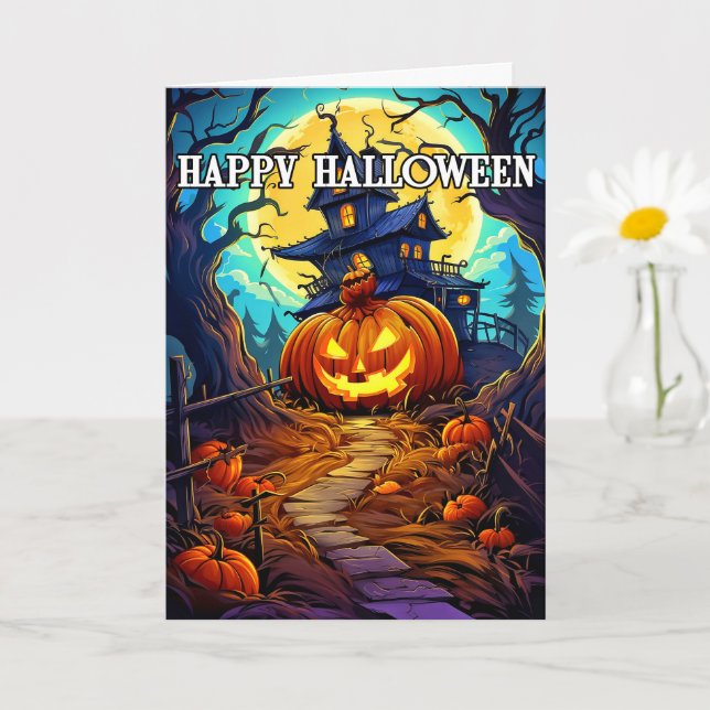 Haunted House & Pumpkin Card (Small Plant)