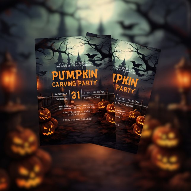 Haunted House Pumpkin Carving Halloween Party Invitation (Creator Uploaded)