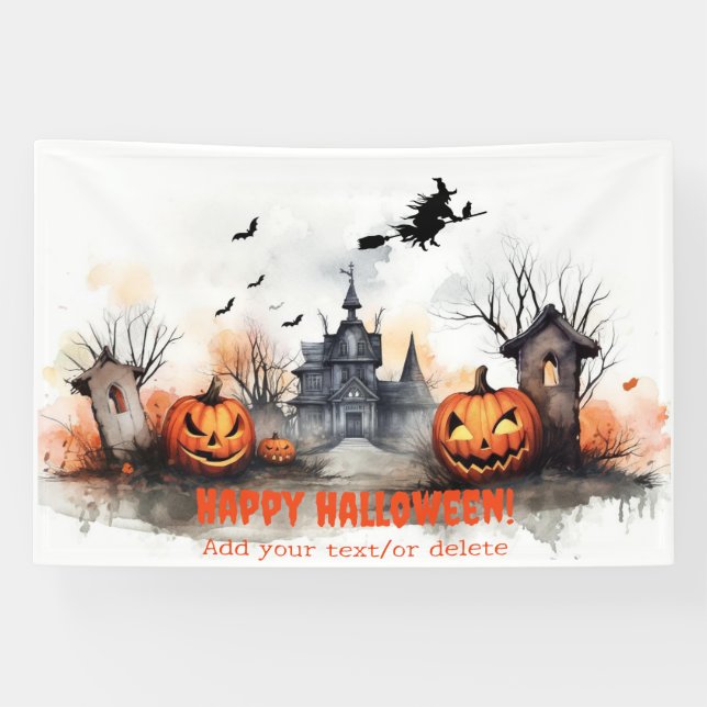 Haunted House pumpkin witch Banner (Horizontal)