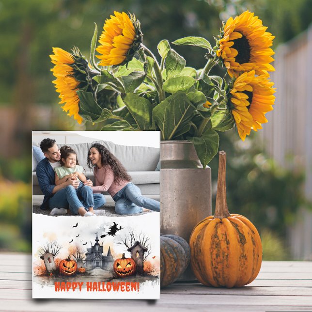 Haunted House pumpkin witch family photo  Postcard (Creator Uploaded)