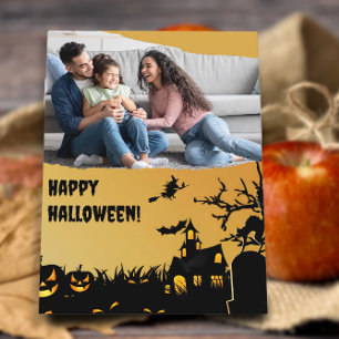Haunted House pumpkin witch family photo Postcard