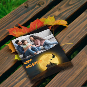 Haunted House pumpkin witch family photo Postcard