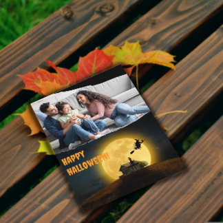 Haunted House pumpkin witch family photo Postcard