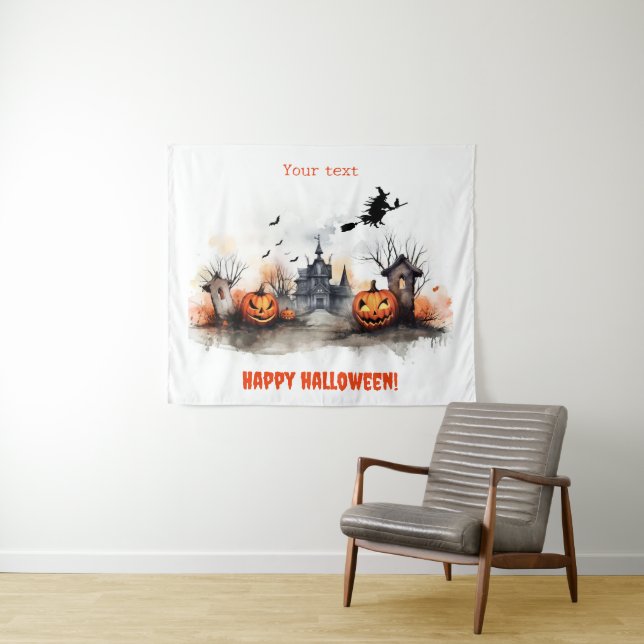 Haunted House pumpkin witch Tapestry (In Situ (Horizontal))