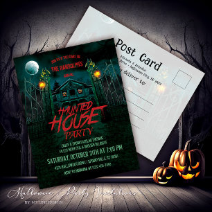 Haunted House Pumpkins Full Moon Halloween Invite