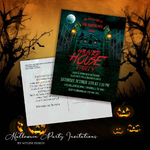 Haunted House Pumpkins Halloween Party Invitation Postcard