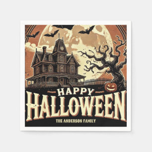 Haunted House Pumpkins Spooky Scary Halloween Napkin