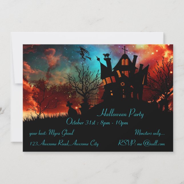 Haunted House Red and Blue Sky Invitation (Front)
