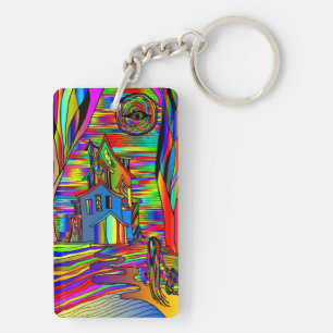 Haunted House Scary Abstract Colourful Stain Glass Key Ring