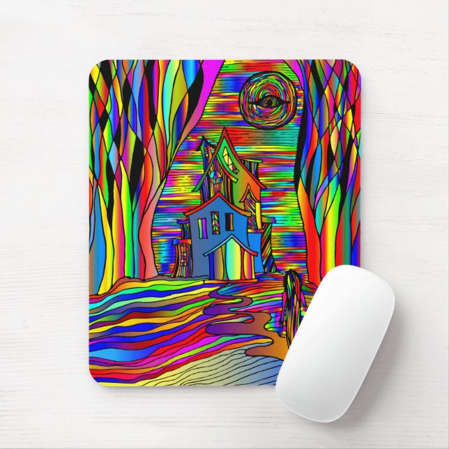 Haunted House Scary Abstract Colourful Stain Glass Mouse Pad (With Mouse)