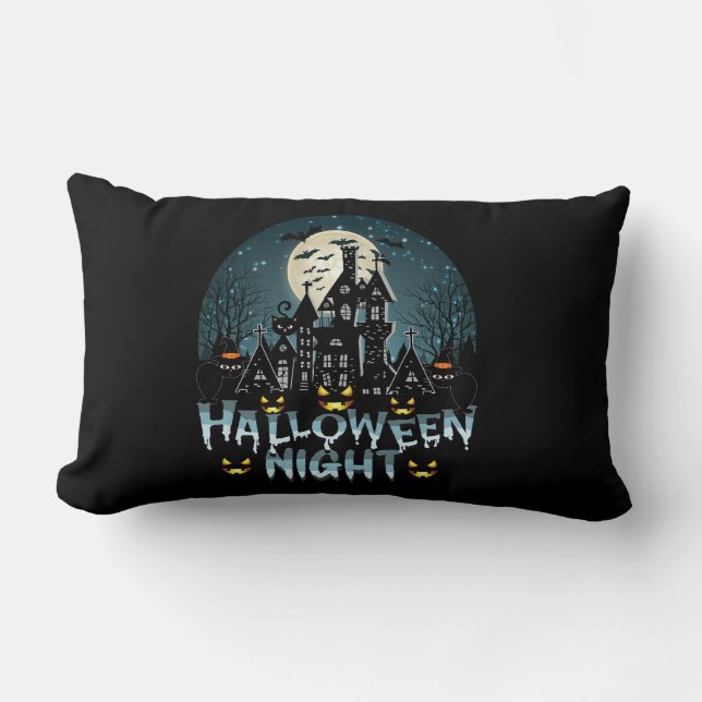 Haunted House, Scary Halloween Night Lumbar Cushion (Front)