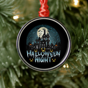 Haunted House, Scary Halloween Night Metal Ornament