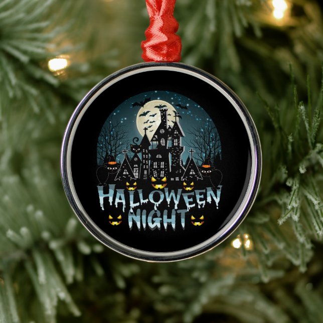 Haunted House, Scary Halloween Night Metal Ornament (Tree)