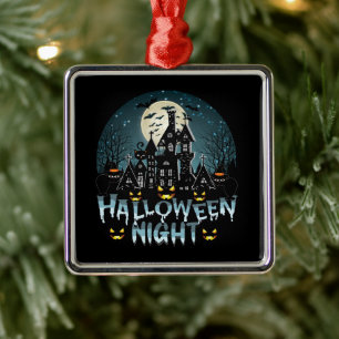 Haunted House, Scary Halloween Night Metal Ornament