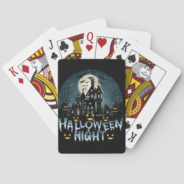 Haunted House, Scary Halloween Night Playing Cards (Back)
