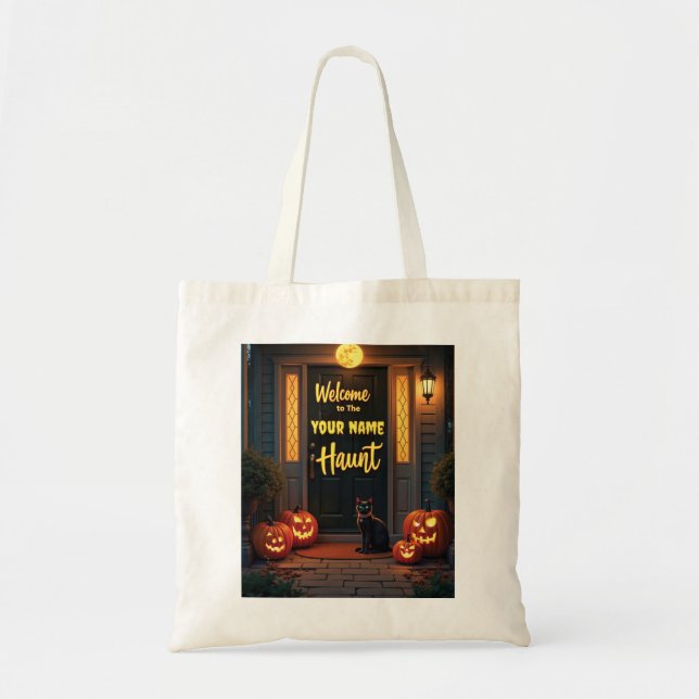 Haunted House Scene Personalised Halloween Tote Bag (Front)