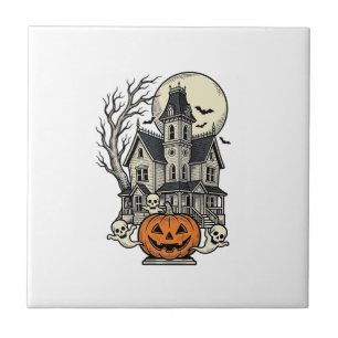 Haunted House Shirt Vintage Engraving Halloween De Ceramic Tile