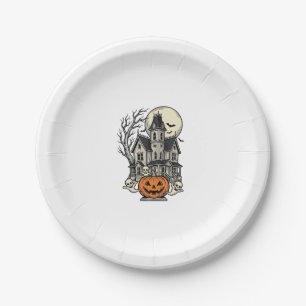 Haunted House Shirt Vintage Engraving Halloween De Paper Plate