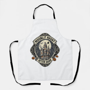 Haunted House Shirt Vintage Halloween Moon Witch D Apron