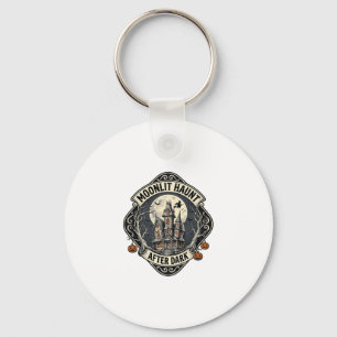 Haunted House Shirt Vintage Halloween Moon Witch D Key Ring
