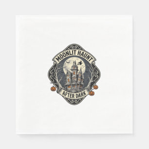 Haunted House Shirt Vintage Halloween Moon Witch D Napkin
