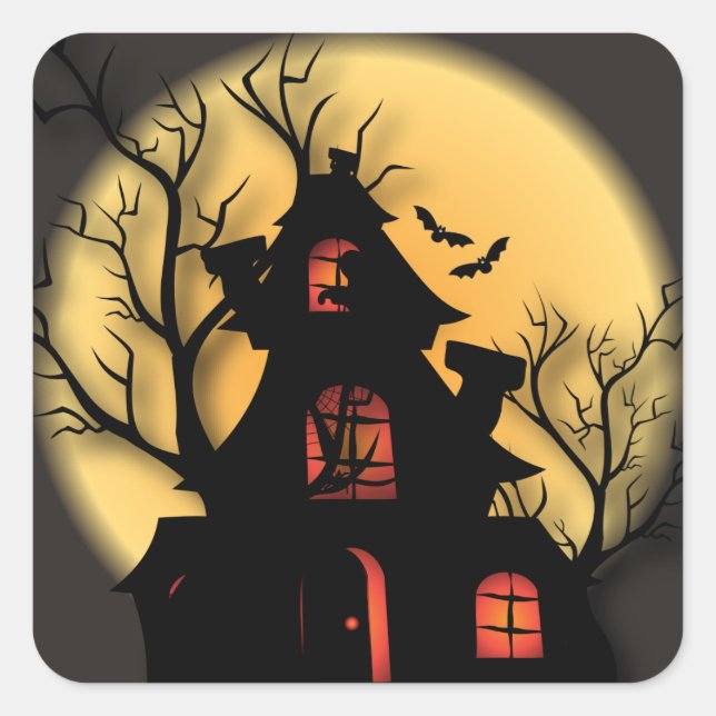 Haunted House Silhouette | Halloween Square Sticker (Front)