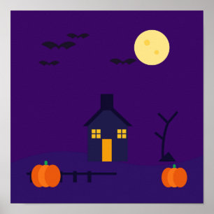 Haunted house silhouette on a hill under a full mo poster